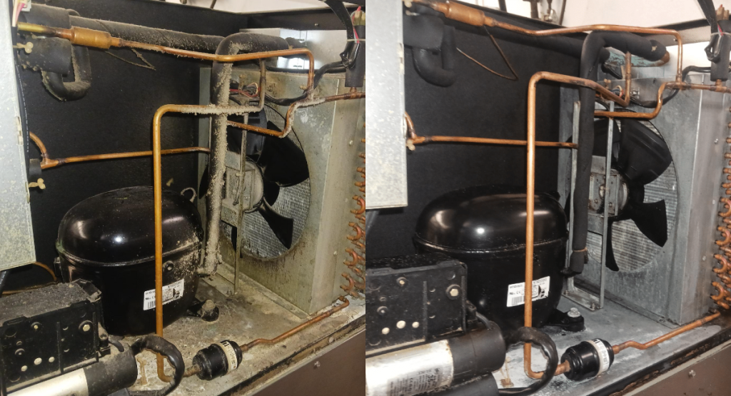 Before and after picture of ice machine cleaning